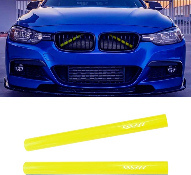 SHSBSCAR M-Sport V Brace Grille Inserts Stripes Trim, Compatible with BMW 3/4 Series F30 F32 320 328i 330 335 428 435 Front Grille Trim Stripes Cover (Yellow) - Image 1